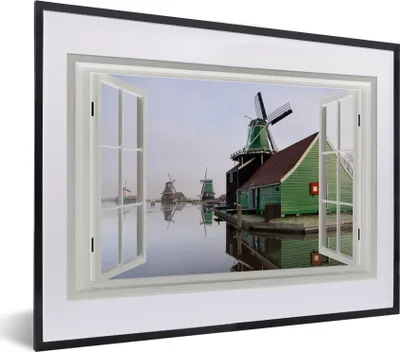 Produktbild von MuchoWow® MuchoWow® Gerahmtes Poster Aussicht - Haus - Mühle 40x30 cm - Poster mit zchwarzem Bilderrahmen - Bilderrahmen - Poster im Rahmen