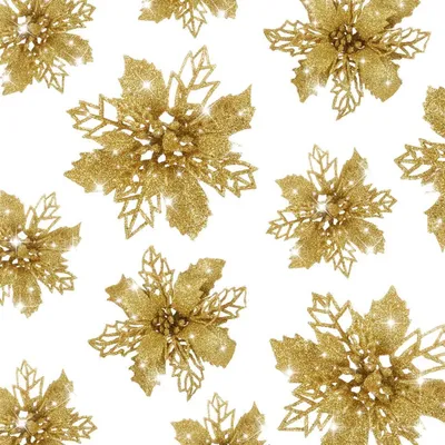 Produktbild von Weihnachtsbaumschmuck Blume Glitzer Golden 21 Stück