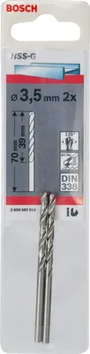 Immagine prodotto di Punta per metallo HSS-G, DIN 338, 3,5 x 39 x 70 mm, confezione da 2 pz