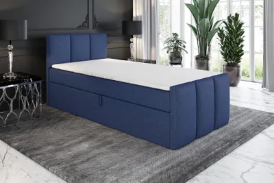 Produktbild von Boxspringbett, Jugendbett MOREN 80x200 (Rechts) mit Bettkästen, Bonell-Matratze und Topper. Farbe: Blau.