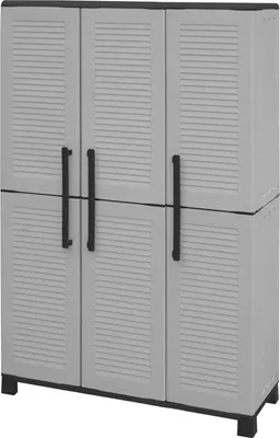 Produktbild von Mehrzweckschrank für den Außen- oder Innenbereich, Schrank mit 3 Türen und 3 verstellbaren Einlegeböden aus Polypropylen, 100%  Italy, 102x37h169 cm, Farbe Grau