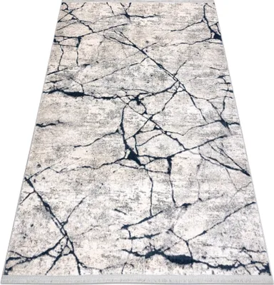 Produktbild von Modern Teppich REBEC Franse 51184A Marmor - zwei Ebenen aus Vlies creme / dunkelblau  beige 80x150 cm