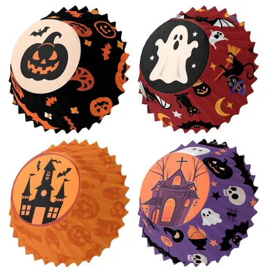 Immagine prodotto di Stampi per muffin in carta, tema Halloween, 200 pezzi, 4 colori assortiti