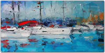 Produktbild von Coloray Bild aus Leinwand 140x70 Leinwand Dekoration - Hafen von blauem Wasser Schiffen