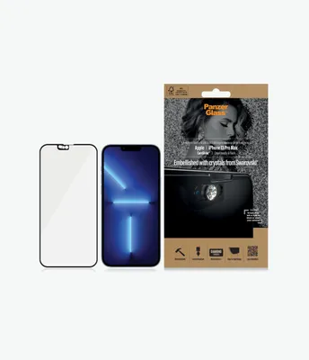 Produktbild von Panzerglass E2E Microfracture antimikrobielles Glas mit Swarovski-Kristall-Kamera-Schild fr Iphone 13 Pro Max - mit schwarzem Rahmen
