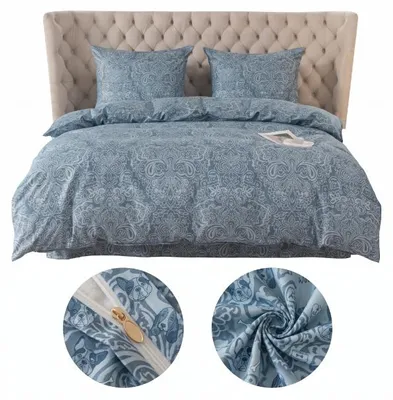 Zdjęcie produktu dla Pościel 140x200 + 2 70x80 Niebieska we Wzory Komplet Pościeli