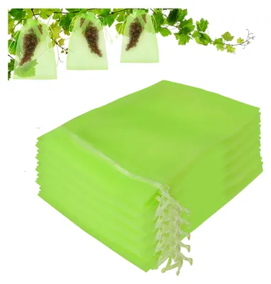 Produktbild von 100 Stück Grüne Obstschutztaschen 20 x 30 cm, Traubenschutzbeutel mit Kordelzug, Garten Netzbeutel für Obst und Gemüse zum Schutz vor Vögeln, Wespen und anderen Insekten