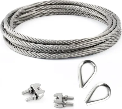 Produktbild von DRAHTSEIL EDELSTAHL + 2 SEILKLEMMEN + 2 KAUSCHEN 8mm 5 Meter   7x19 Edelstahlseil Seil Stahlseil