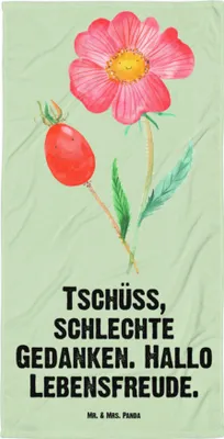 Produktbild von Mr. & Mrs. Panda Handtuch Blume Hagebutte - Blattgrün - Geschenk, Lebensfreude, Duschhandtuch, Duschtuch, Strandtuch, Badehandtuch, Schlechte Gedanken, Garten, Großes