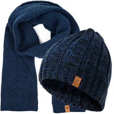 Produktbild von HEYO Herren Mütze Schal Set Beanie für Winter Strickmütze mit Winterschal Dunkelblau