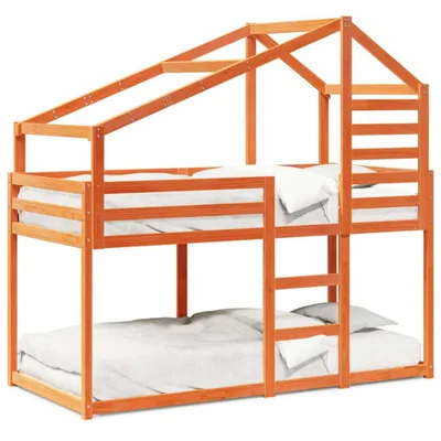 Produktbild von vidaXL Etagenbett mit Dach Wachsbraun 80x200 cm Massivholz Kiefer
