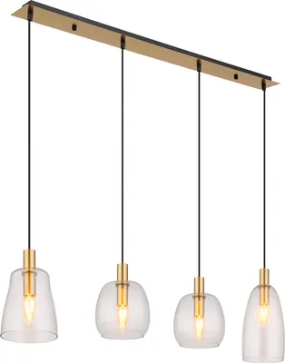 A product shot of a four-light pendant chandelier.