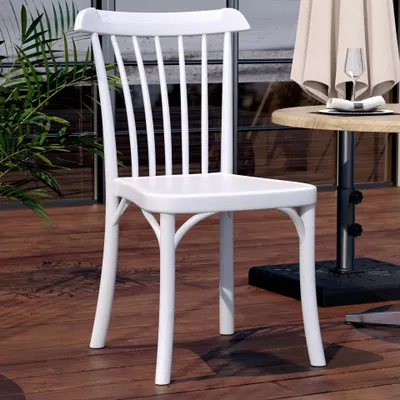 Produktbild von 4er-Set VALENCIA | Bistro Kunststoffstuhl | Weiß | Kunststoff | Stapelbar | Gastro Gartenstuhl, Stapelstühle Outdoor, Bistro Terrassenstuhl