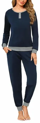Immagine prodotto di Set di pigiama in cotone - Pigiama due pezzi - Blu navy - Taglia S