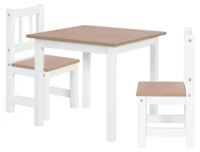 Produktbild von roba Kindersitzgruppe 'Woody' - 2 Kinderstühle & 1 Tisch - Sitzgarnitur / Sitzmöbel für Kinder in Holzdekor & Weiß
