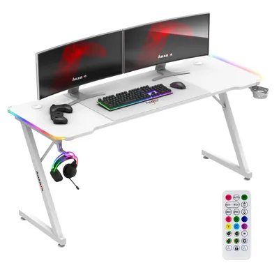Zdjęcie produktu dla Huzaro Hero 4.8 RGB | LED Gaming PC Desk | Including Mouse Pad | Headphone Hook Cup Holder | Cable Organiser | 160x60cm | White