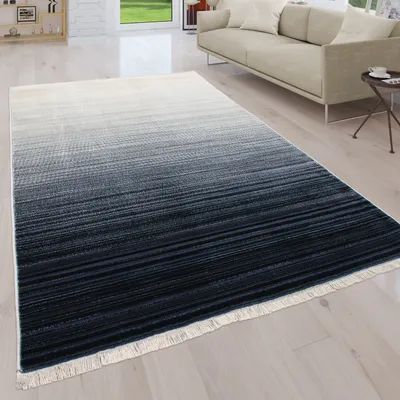 Produktbild von Teppich Wohnzimmer Kurzflor Fransen Moderne Streifen Optik Mit Farbverlauf Grösse 120x170 cm