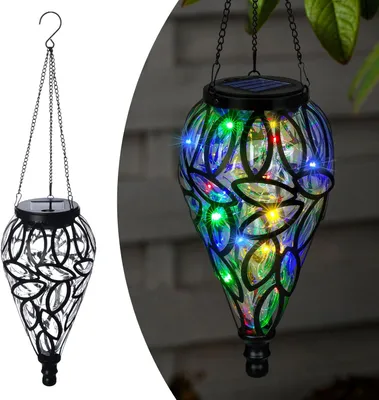 Produktbild von Solar Laterne Outdoor, LED Hängeleuchte mit 15 LEDs und Blinkeffekt, wetterfeste Gartendeko Lampe für Hof, Balkon und Veranda
