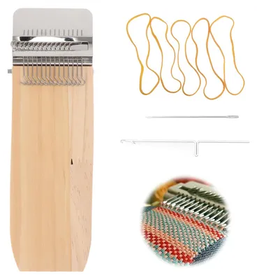 Mini-Handwebstuhl-Set mit 14 Haken und Holzplatte, DIY-Webwerkzeug