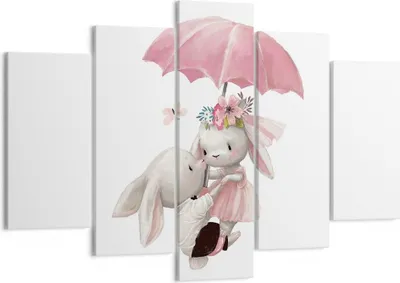 Produktbild von Bild auf Leinwand - Leinwandbild - 5 Teile - Hasen Regenschirm Kinder - 150x100cm - Wand Bild - Wanddeko - Wandbilder - Leinwanddruck - Bilder - Wanddekoration - Leinwand bilder - EA150x100-4777