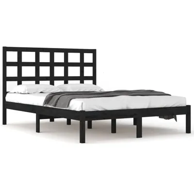 Image de vidaXL Lit en bois massif noir 200x200 cm