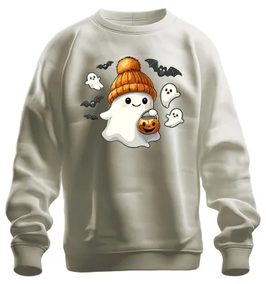 Obrázek produktu pro Roztomilý Halloween duch s čepicí dýňová lucerna Kawaii roztomilý uni mikina svetr, příroda, XXL