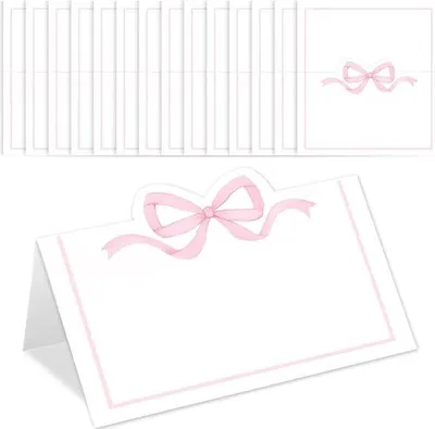 Produktbild von 50 rosa/blauwe Platzkarten mit Streifen, süße Zeltform-Namekarten in 5 x 9 cm, weiße Platzkarten für Tauffeste, Hochzeiten, Empfänge, Abendessen, Geburtstagsfeiern und Hochzeiten (rosa)