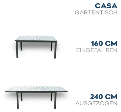 Produktbild von HOME DELUXE - Gartentisch ausziehbar - CASA - Gestell und Tischplatte Aluminium, ca. 160 (240) x 100 x 74 cm - inkl. Zubehör I Gartenmöbel Ausziehtisch Balkonset