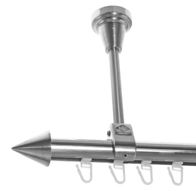 Produktbild von Innenlauf Edelstahl Look Gardinenstange 20mm Deckenträger 1-läufig Spitze, Länge wählbar D51 E31 I