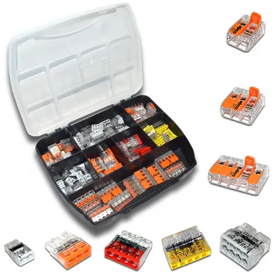 Produktbild von WAGO Klemme (105 Stück) Set Sortiment 221-412 | 221-413 | 221-415 | 2273-202 | 2273-203 | 2273-204 | 2273-205 | 2273-208 | Verbindungsklemme | inkl. praktischer Sortimentsbox