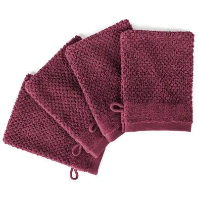 Produktbild von Pure Label 4-TLG Waschhandschuh Waschlappen Set mit Anhängeschlaufe aus 100% Baumwolle, saugstarkund weich | 4 Waschlappen 16x21cm, Beere
