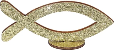 Produktbild von Oblique Unique Fisch Aufsteller Glitzer Holz Tischdeko für Taufe Kommunion Konfirmation Deko Junge Mädchen - gold