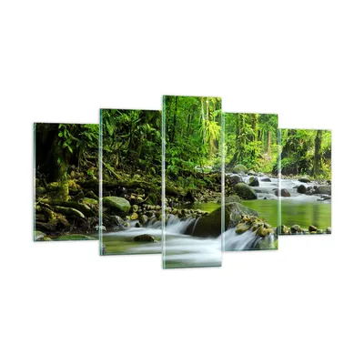Produktbild von Bilder auf glas - Stream Wald Natur - 160x85cm - Glasbilder - Wandbilder - Kunstdruck - zum Aufhängen bereit - Wanddekoration aus Glas - Glas Bilder - Wandbild auf Glas - 5 Teile - GEA160x85-0174