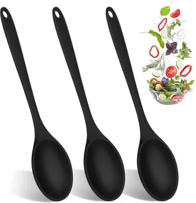 Produktbild von Silikon-Kochlöffel-Set, hitzebeständig, schwarz, 3-teilig