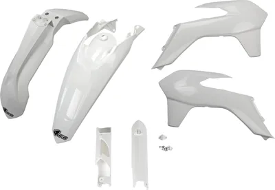Produktbild von Verkleidungskit UFO PLAST 6-teilig Verkleidungssatz Kunststoff mit Gabelschutz für KTM EXC Sixdays EXC-F 125 - 500 ccm Bj. 2014 - 2015, Farbe:weiß OEM