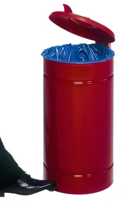 Produktbild von Großvolumiger Tretabfallsammler mit Euro-Pedal | für 60/70 Liter Säcke, HxBxT 70x45x45cm | Verzinkter Stahl | Rot