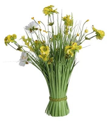 Image de Bouquet de fleurs artificielles Decoris, 40 cm de haut, jaune et blanc