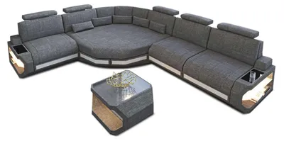 Produktbild von Asti L-Form Stoffcouch mit LED RGB Beleuchtung, USB-Anschlüssen und Couchtisch, 3,55 m breit