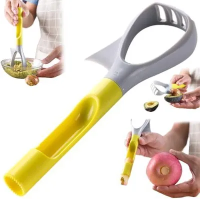 Imagen del producto de Cortador de aguacate 3 en 1 con pisapapas reutilizable y mango ergonómico, herramienta multifuncional de 20,8 x 6,9 x 3,3 cm