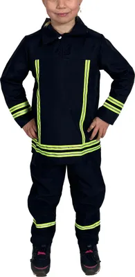 Produktbild von Feuerwehr Kostüm Kinder – 2-teiliges dunkelblaues Set mit Jacke & Hose – Realistische Feuerwehr Verkleidung für Jungen & Mädchen – Ideal für Karneval, Fasching & Rollenspiele – Größen 92 bis 158, Größe:104/110