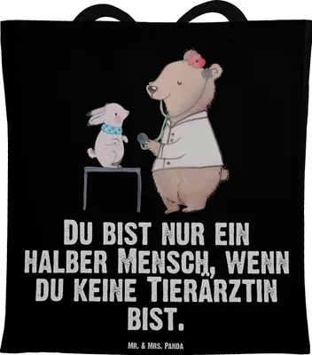 Produktbild von Mr. & Mrs. Panda Einkaufstasche Tierärztin Herz - Schwarz - Geschenk, Jutebeutel, Laptoptasche, Tasche, Tote Bag, Jutetasche, Shopping