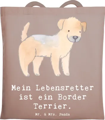 Produktbild von Mr. & Mrs. Panda Einkaufstasche Border Terrier Lebensretter - Braun Pastell - Geschenk, Beutel, Stoffbeutel, Tote Bag, Laptoptasche, Schultasche, Tasche