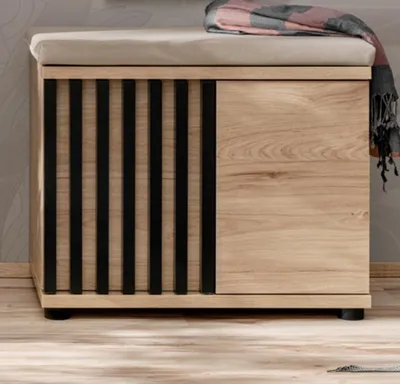 Produktbild von Garderobe Sitzbank "Collin" in Jackson Eiche und schwarz Garderobenbank mit 3-D Lamellen 60 cm
