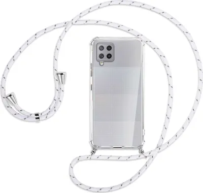 Produktbild von Handykette Backcover-Schutzhülle mit Band (Metall silberfarben) für Samsung Galaxy A42 5G - weiß/grau