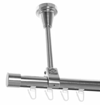 Produktbild von Innenlauf Edelstahl Look Gardinenstange 20mm Deckenträger 1-läufig Kappe, Länge wählbar D51 E30 I