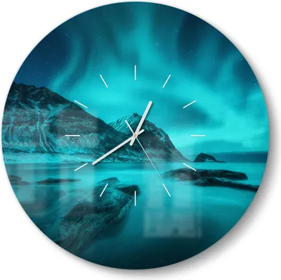 Produktbild von DEQORI Glasuhr Ø50 cm Modern 'Polarlichter in Norwegen' Wanduhr Glas Uhr Design leise