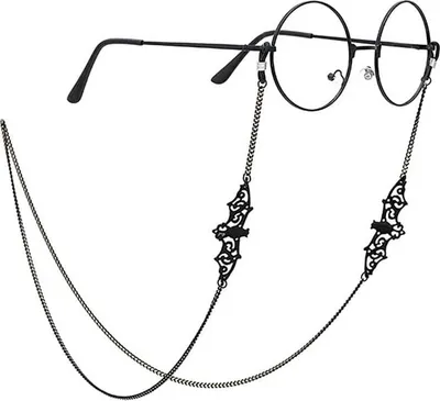 Produktbild von Uni-Brillenkette mit Fledermaus, schwarzes Metall, 75 cm