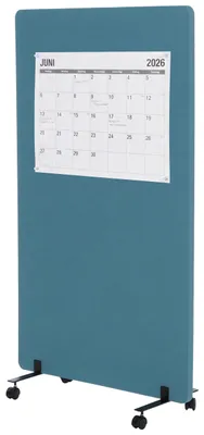 Productafbeelding van Akoestische scheidingswand HWC-G77, kantoorscheiding met zichtbescherming, verrijdbaar, dubbelwandig, met stoffen/textiele bekleding, ongeveer 147x80 cm, turkois