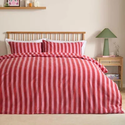 Image de Furn - Ensemble de literie rayé « Dualtone » réversible RV3644 (lit simple) (rose/rouge)