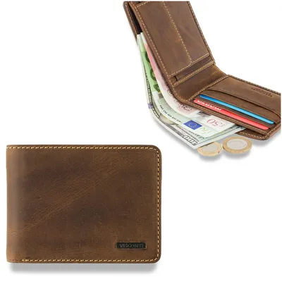 Zdjęcie produktu dla Visconti portfel męski skóra naturalna nubuk jasny brąz RFID 11x8 cm Slim